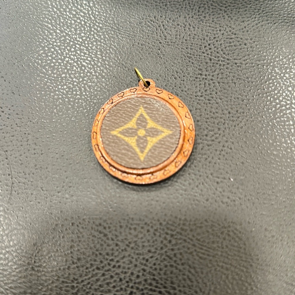 Wooden Necklace Charm with upcycled Louis Vuitton monogram charm